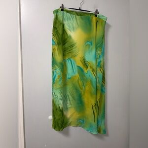 Studio C Green Yellow Abstract Watercolor skirt vintage plus size 22 Easter maxi